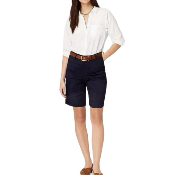 TOMMY HILFIGER Women’s Preppy Lady Bermuda Chino Shorts Classic Navy Sz 10 Chic - Picture 1 of 12